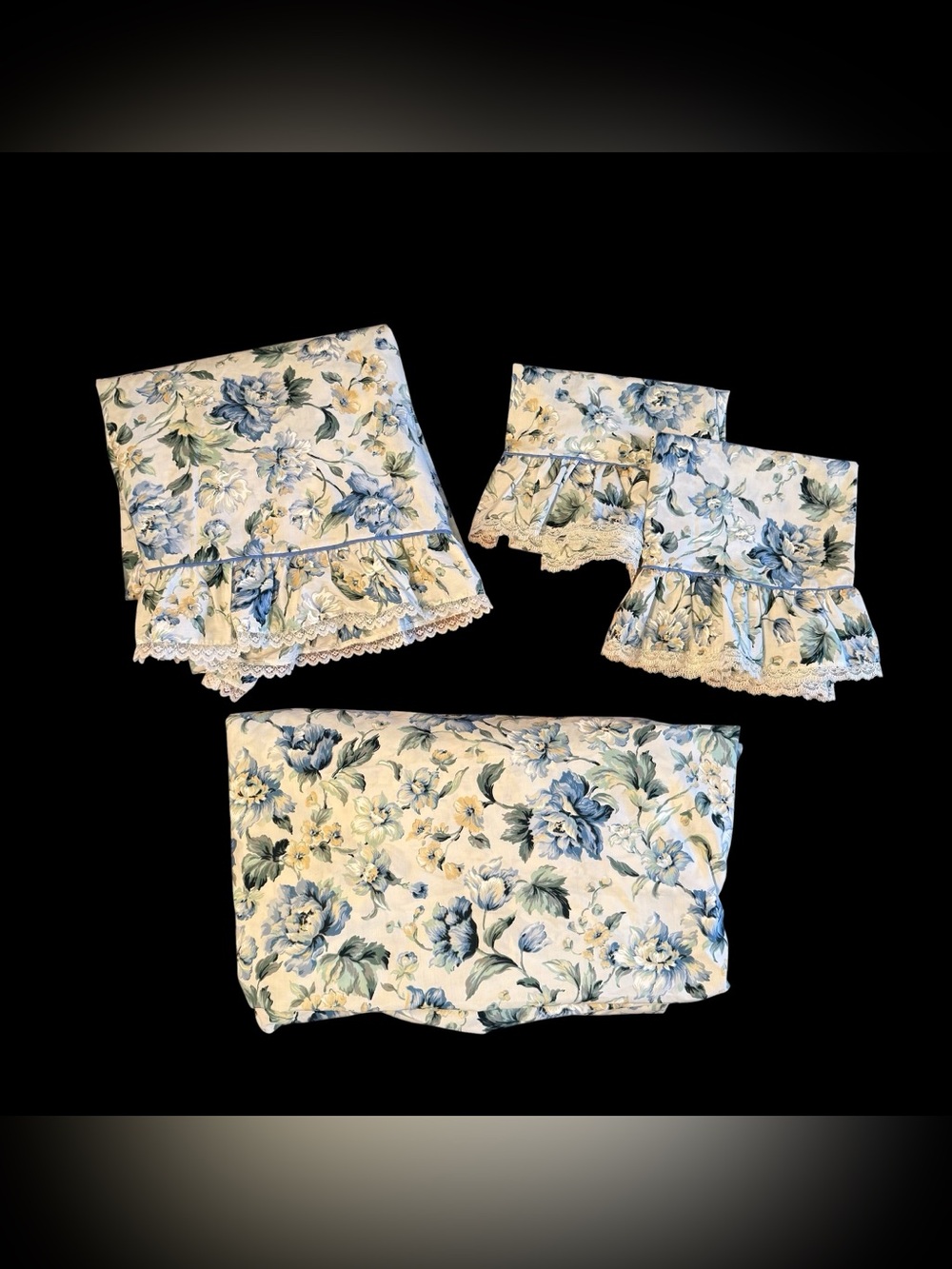 Vintage Springmaid king size floral sheet set ruffle pillowcases Cottagecore
